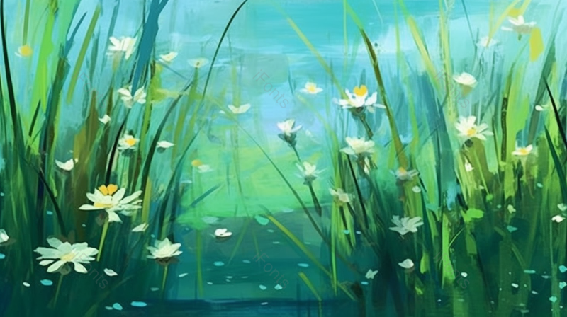 唯美绿色清新自然风景花朵插画手绘背景,插画/手绘图,插画/手绘图库,插画/手绘图下载,插画/手绘